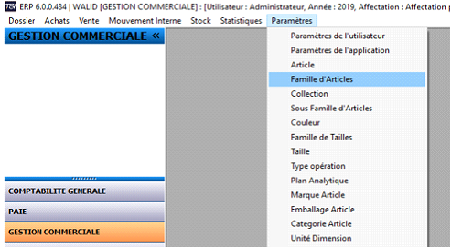 Création d’une famille d’article