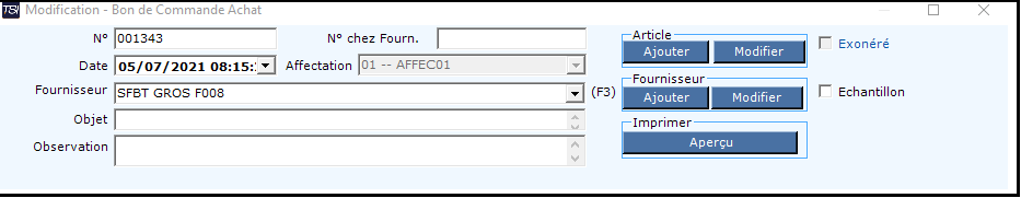 Description de la Fiche Commande