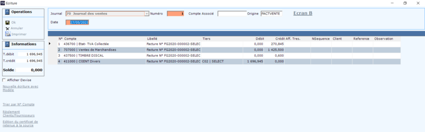 Génération d’écriture Comptable d’une facture vente 