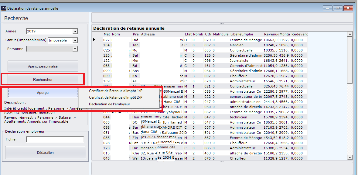 Déclaration de retenue annuelle 